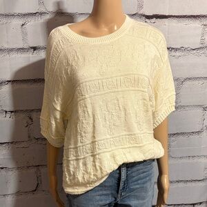 Vintage Cuddle Knit Cream Soft Short Sleeve Sweater Size L